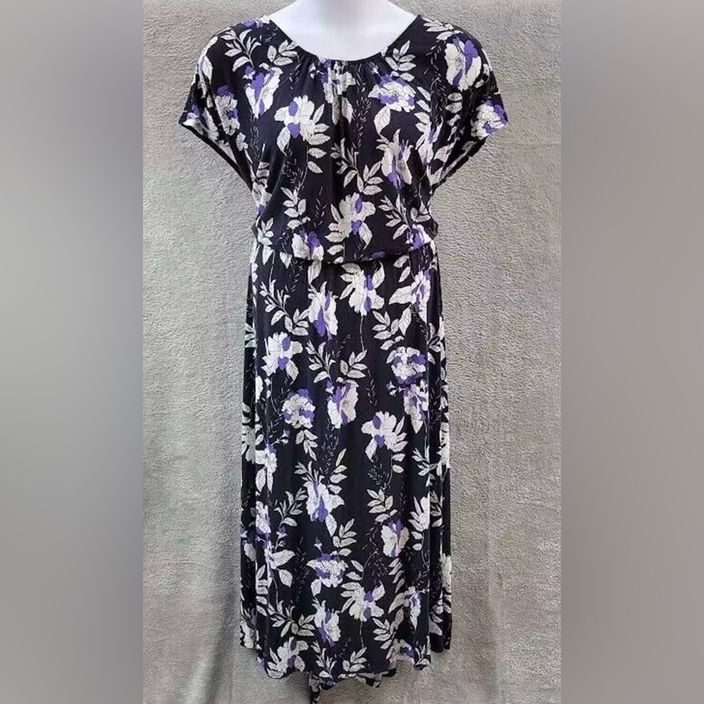 Nwt Lane Bryant Maxi Dress Womens 18/20 Black Purple Floral Belted